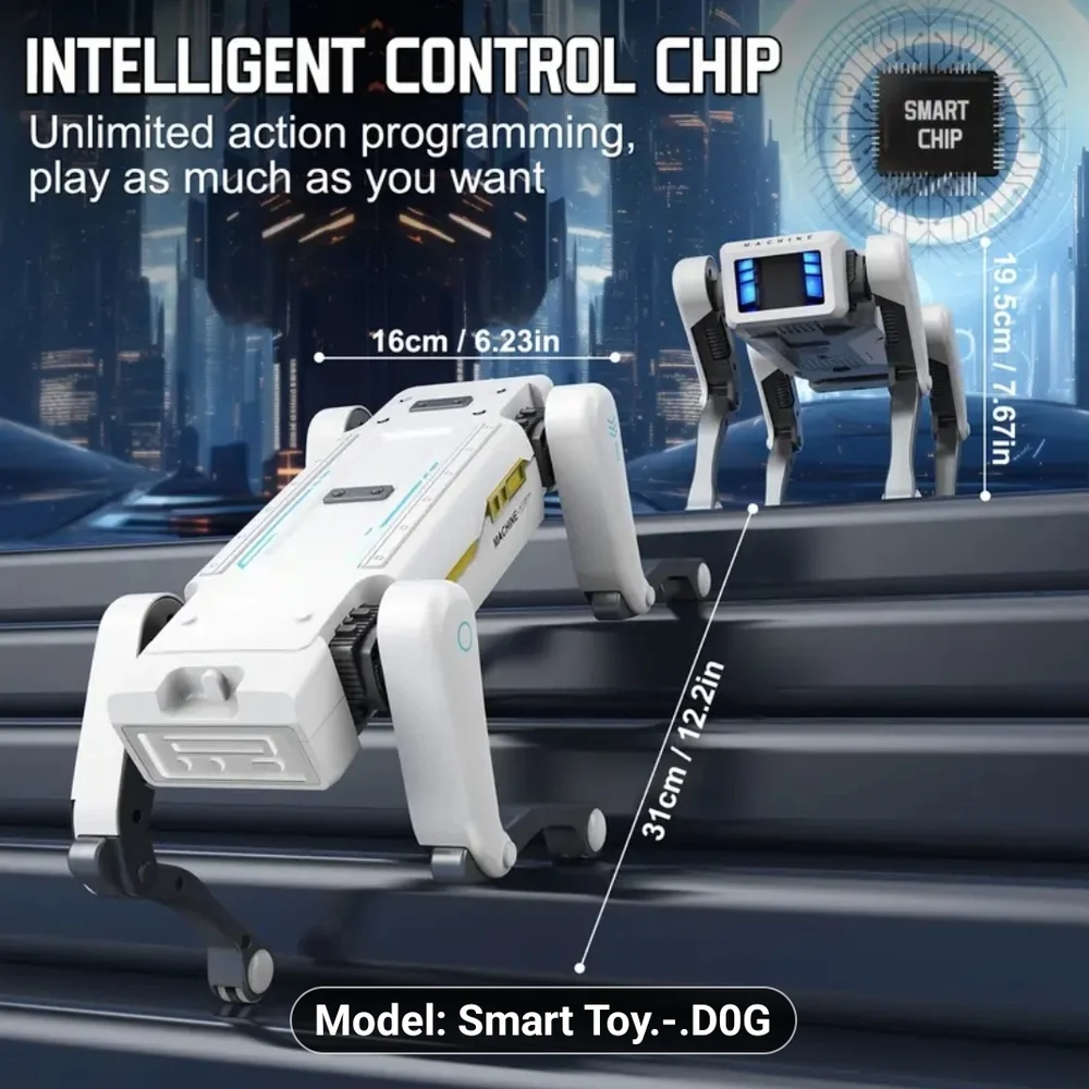 Machine Intelligent Voice Control Robot Dog - White and Black